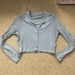 American Eagle Outfitters Sky Blue Cropped Button-Down Shirt